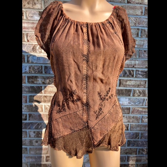 Scully Embroidered Brown Fairy Grunge Fairycore Witchy Whimsygoth Boho Top - Picture 7 of 9